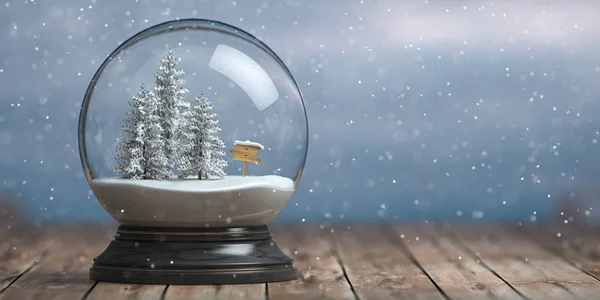 Buon Natale globo di neve con fri alberi sulla neve invernale bac — Foto Stock
