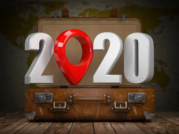 З Новим 2020 роком. Старовинна валіза з номером 2020 і навігацією — стокове фото