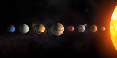 Solar system planets set. The Sun and planets in a row on univer clipart