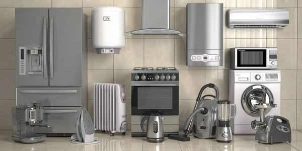 Set Home Kitchen Appliances Wall Background Household Technics Illustration — Stock Photo, Image