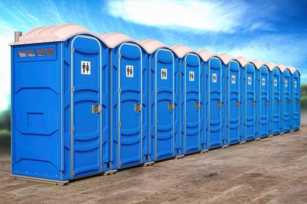 Toilettes Plastique Portables Dans Une Rangée Illustration — Photo