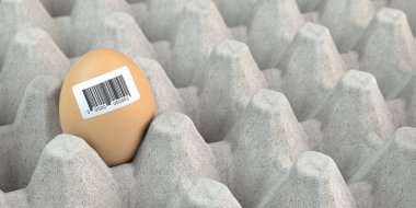 Chicken egg with barcode sticker. Quality control concept. 3d illustration clipart