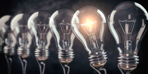 Row Light Bulb One Glowing Idea Innovation Concept Illustration — Stock Photo, Image