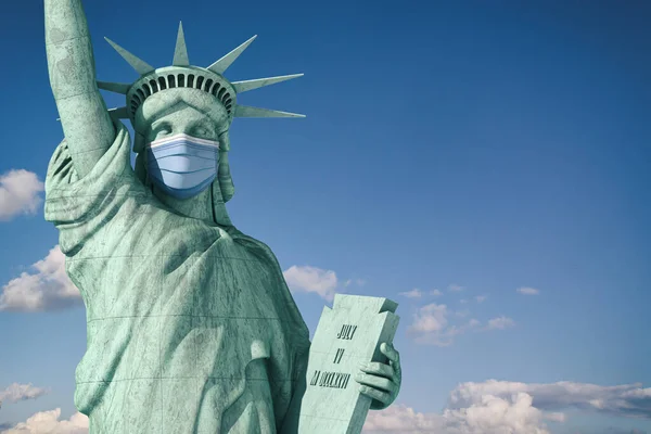 Coronavirus Covid Abd Tıbbi Maskeli Özgürlük Anıtı Amerikalı Doktorların Desteği — Stok fotoğraf