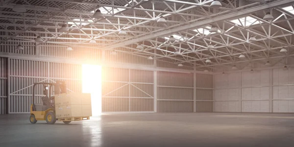 Empty Warehouse Storehouse Forklift Sunlight Open Gate Illustration — Stock Photo, Image