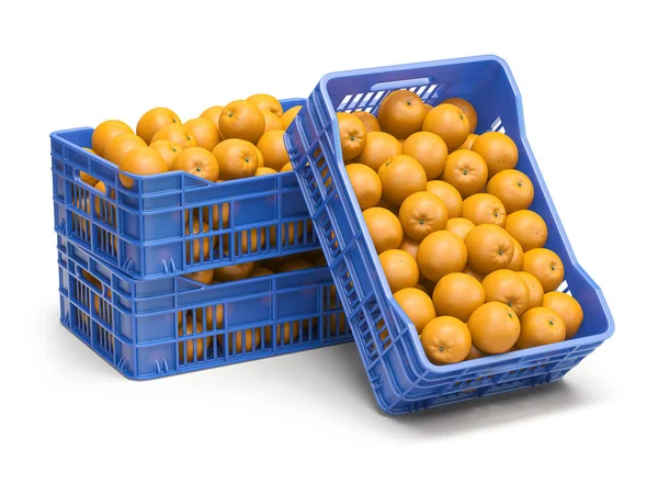 Orange Fruit Plastic Fruit Crates Isolated White Background Illustration — Stock Photo, Image