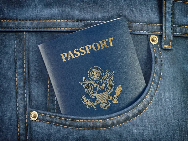 Passaporte Dos Eua Jeans Bolso Viagens Turismo Emigração Conceito Controle — Fotografia de Stock