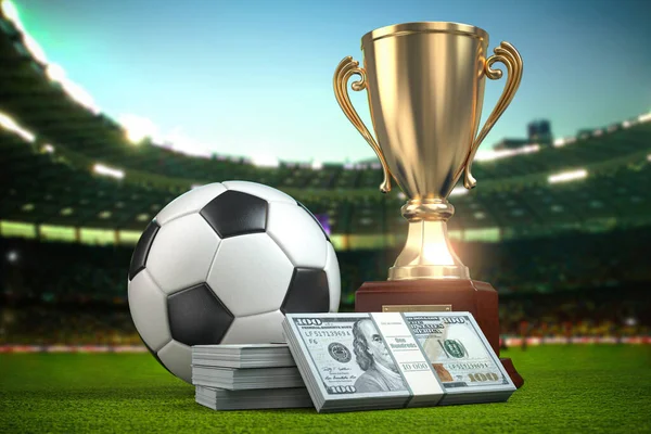 Betting Footbal Ball Cup Packs Dollar Football Arena Illustration — Stock Photo, Image