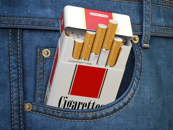 Nyiss Egy Doboz Cigarettát Farmerzsebben Illusztráció — Stock Fotó