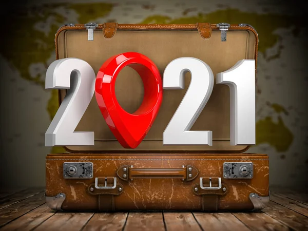 2021 Mutlu Yıllar 2021 Numaralı Eski Bir Valiz Navigasyon Pimi — Stok fotoğraf