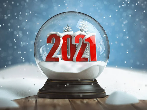 Selamat Tahun 2020 Baru Snowball Menyaksikan 2020 Atas Meja Kayu — Stok Foto