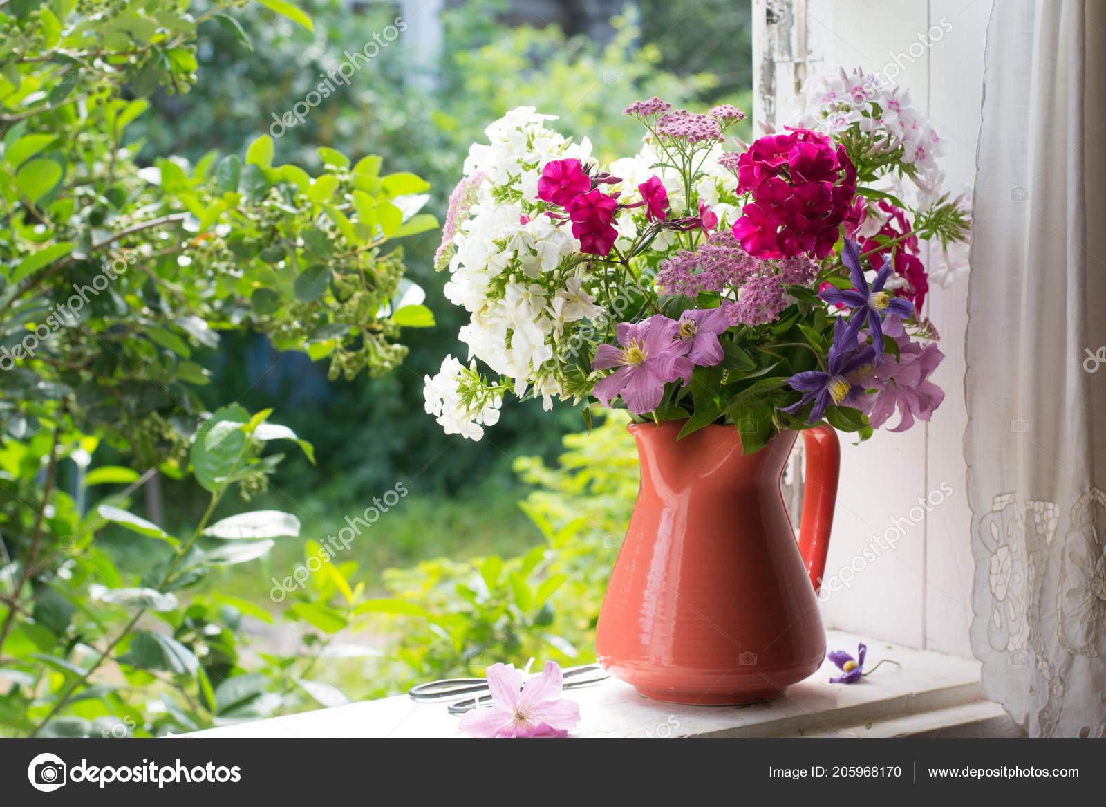 Bouquet Garden Flowers Windowsill Stock Photo C Alinaya 205968170