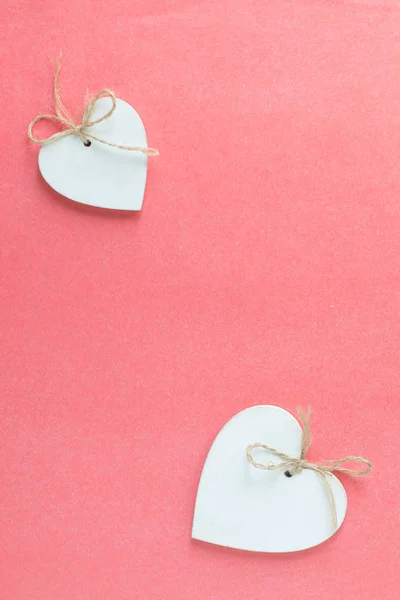 White Wooden Hearts Pink Background — Stock Photo, Image