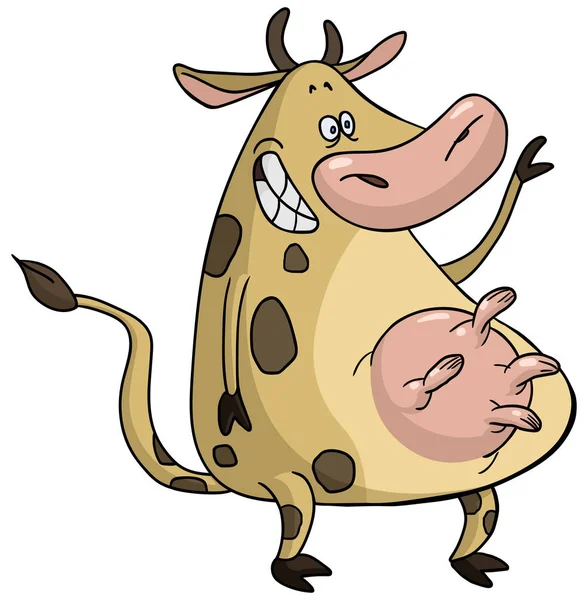 面白い漫画牛を振ってこんにちは — ストックベクタ
