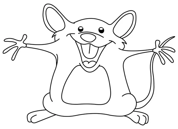 Delineado Ratón Feliz Levantando Los Brazos Página Para Colorear Ilustración — Vector de stock