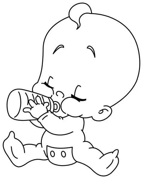 Outlined Baby Drinking Bottle Vector Line Art Illustration Coloring Page — Stock Vector