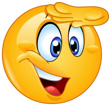 Happy emoticon looking away with hand on forehead clipart
