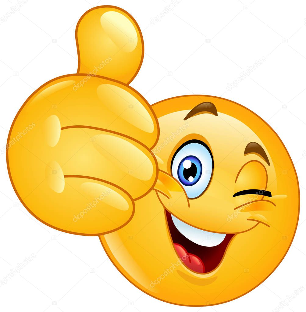 Emoticon winking and showing thumb up