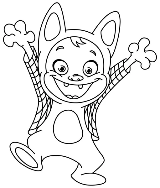 Outlined Kid Werewolf Costume Celebrating Halloween Vector Line Art Illustration — Stock Vector