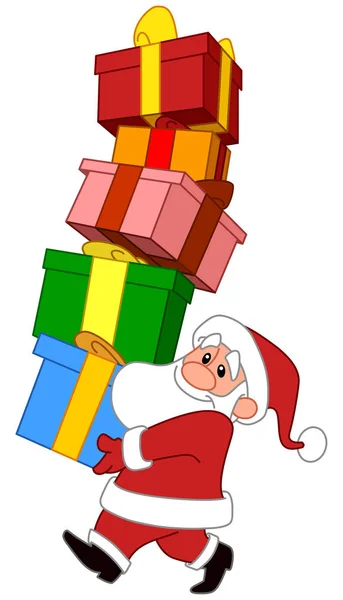Smiling Santa Clause Portant Une Pile Boîtes Cadeaux Colorées — Image vectorielle
