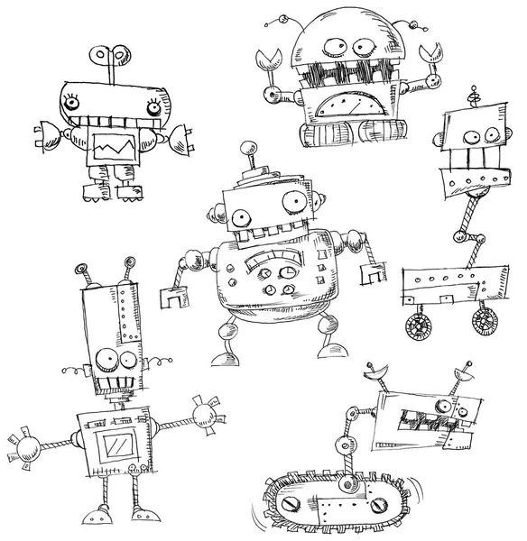 Scarabocchi Robot Disegnati Mano Isolati — Vettoriale Stock