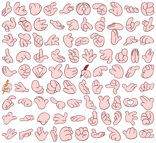 Grande Conjunto Mãos Desenhos Animados Vários Gestos Embalagem Número — Vetor de Stock