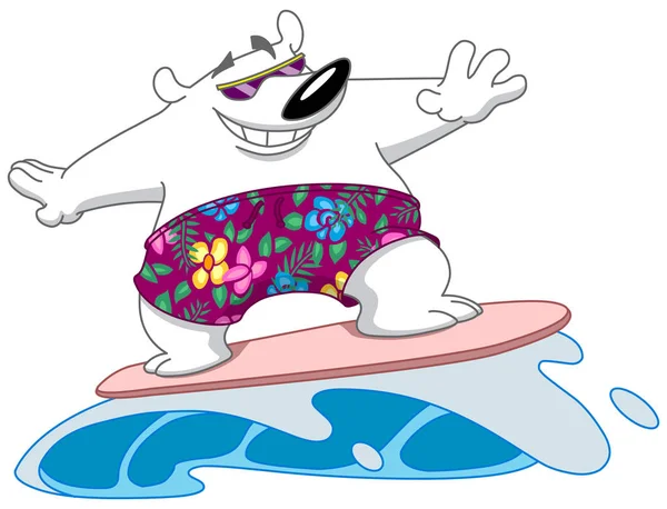 Feliz Oso Polar Surfeando Una Ola — Vector de stock