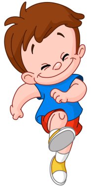 Atlama içinde çalışan mutlu genç çocuk 