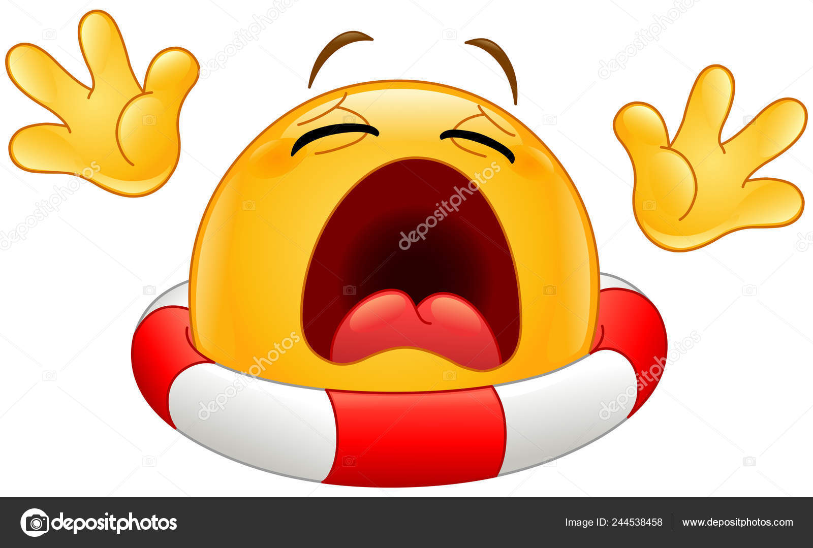 Utonięcie Emotikon Koło Ratunkowe Wzywanie Pomocy — Grafika wektorowa