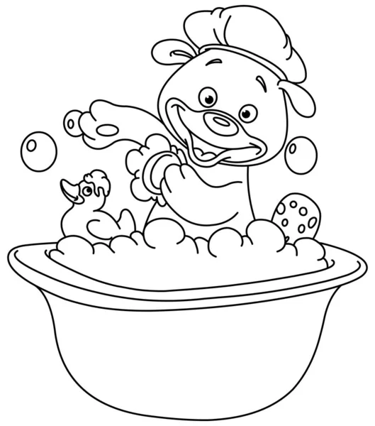 Outlined teddy bear taking a bath — Stock Vector