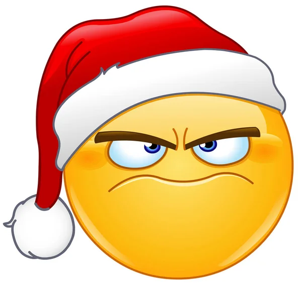 Emoticon rabugento com chapéu de Pai Natal — Vetor de Stock