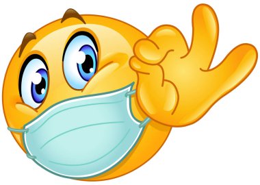 Ağız üzerinde tıbbi maske olan Emoji simgesi tamam işareti gösteriyor.