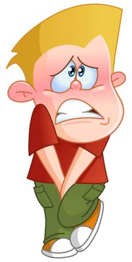 Çizgi film çocuğu çişini tutmaya çalışıyor.