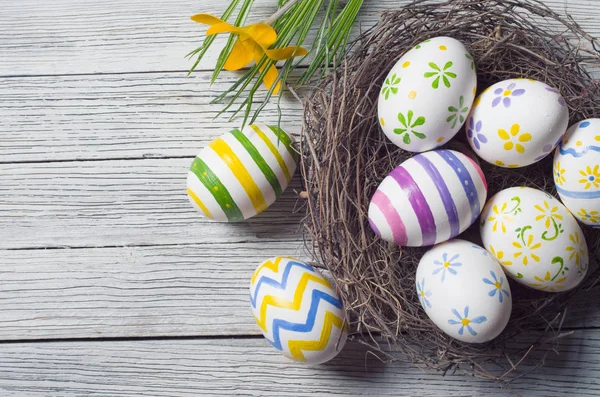 Easter Eggs Wooden Background — Stock Photo, Image