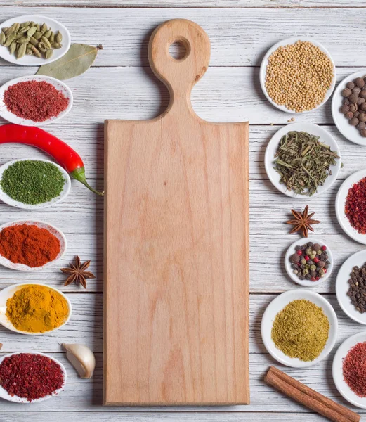 Various Spices Selection Wooden Background — Stock Photo, Image