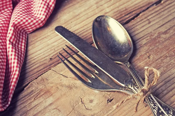 Old Cutlery Wooden Table — Stock Photo, Image