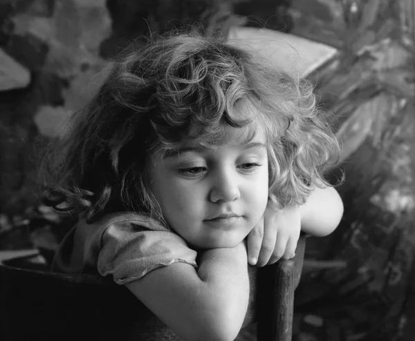 Dreaming Beautiful Little Girl Monochrome Portrait Stock Image