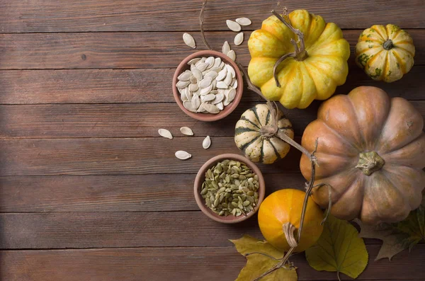 Pumpkin Wooden Table — Stock Photo, Image