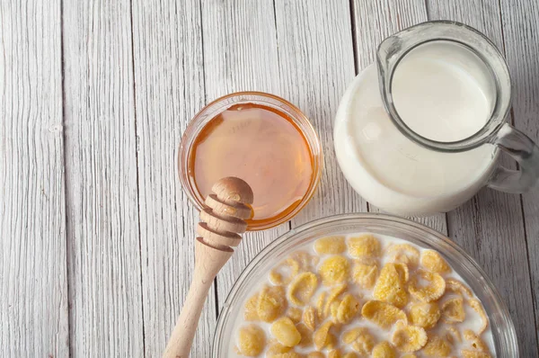Healthy Breakfast Cornflakes Milk — Stock Photo, Image