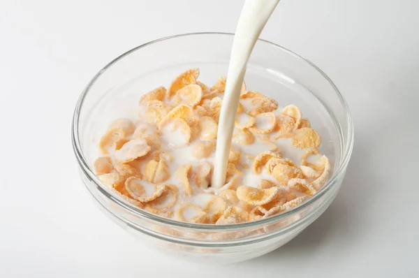 Corn Flakes Milk Gray Background — Stock Photo, Image