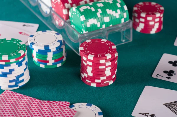 Poker Chips Poker Chips Green Background — Stock Photo, Image