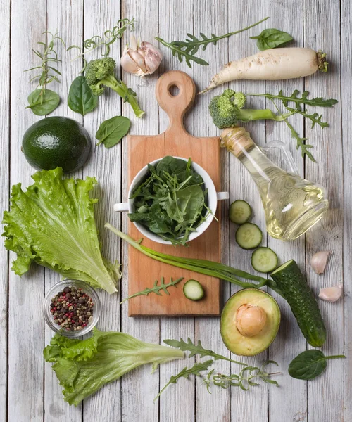 Mix Green Vegetables Rustic Background — Stock Photo, Image