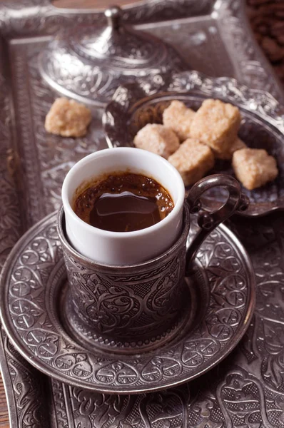 Traditioneller Türkischer Kaffee Auf Holztisch — Stockfoto
