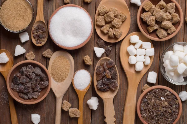 Vários Tipos Açúcar Mesa Madeira — Fotografia de Stock