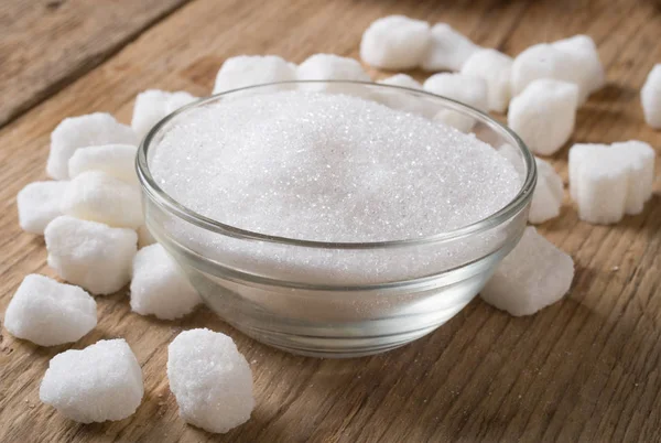 Açúcar Branco Mesa Madeira — Fotografia de Stock