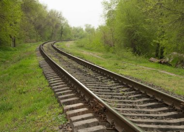 Yeşil manzara ufuk tren gider