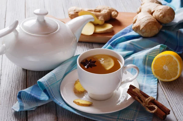 Ginger Tea Wooden Table — Stock Photo, Image