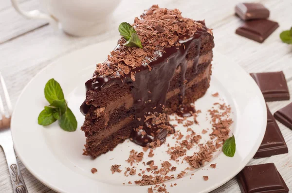 Deliziosa Torta Cioccolato Sul Piatto — Foto Stock