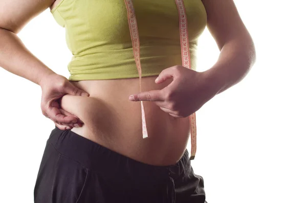 Mujer Gorda Midiendo Estómago — Foto de Stock