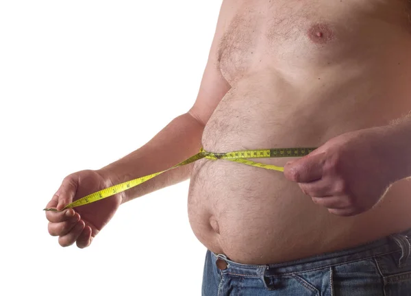 Fat Man Met Een Meting Tape — Stockfoto